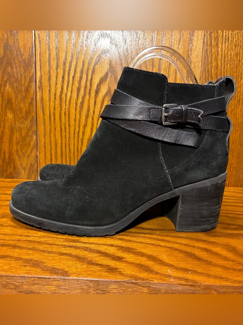 Sam Edelman Black Suede Wrap Strap Block Heel Ankle Booties Womenβs 8
